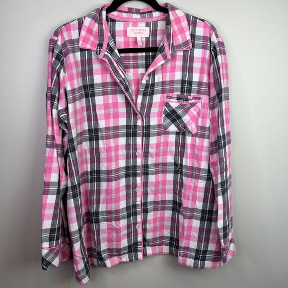 Victoria's Secret pink flannel pajama top size Xl - Picture 1 of 6
